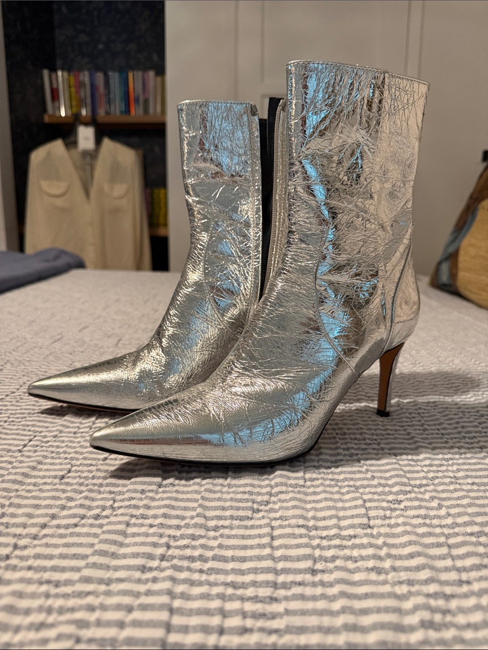 IRO Metallic Silver Pointed Toe Ankle Boots